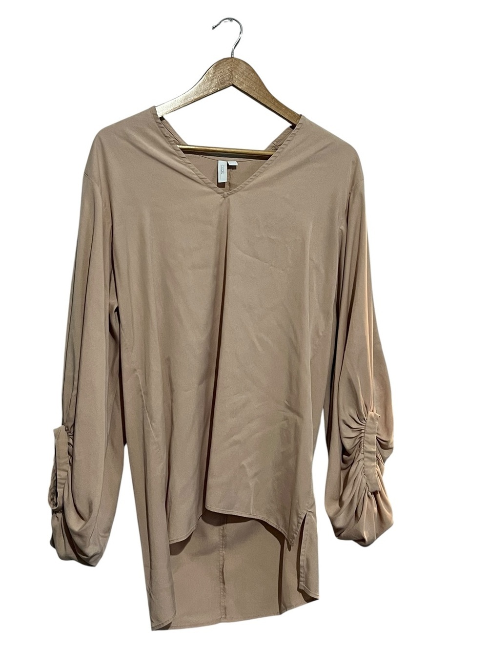 ASOS Peach V-Neck Ruched Sleeve Tunic Top Size 6 Oversized Lyocell